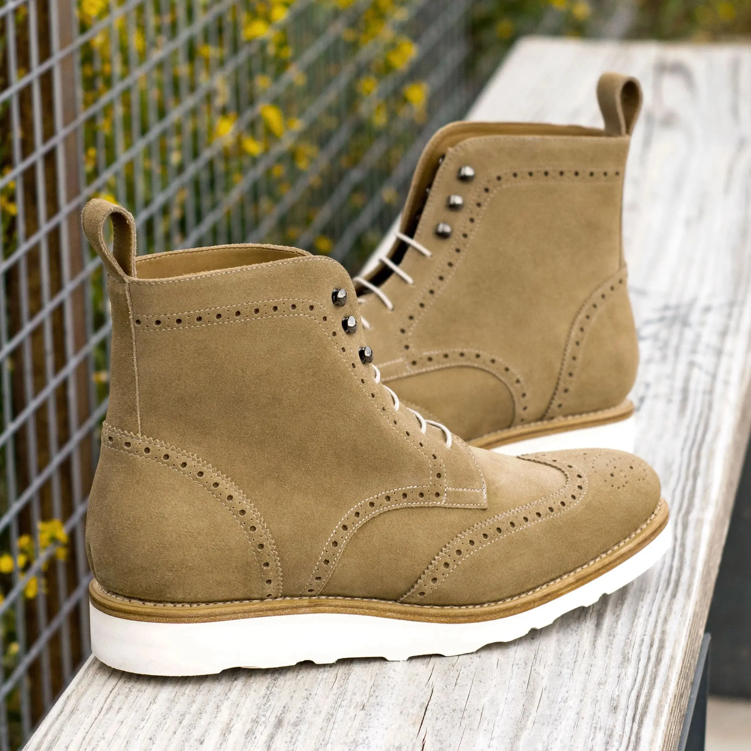 DapperFam Valiant in Camel Men's Lux Suede Military Brogue