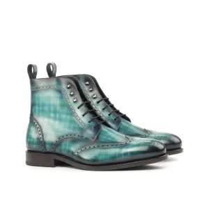 DapperFam Valiant in Turquoise Men's Hand-Painted Patina Military Brogue