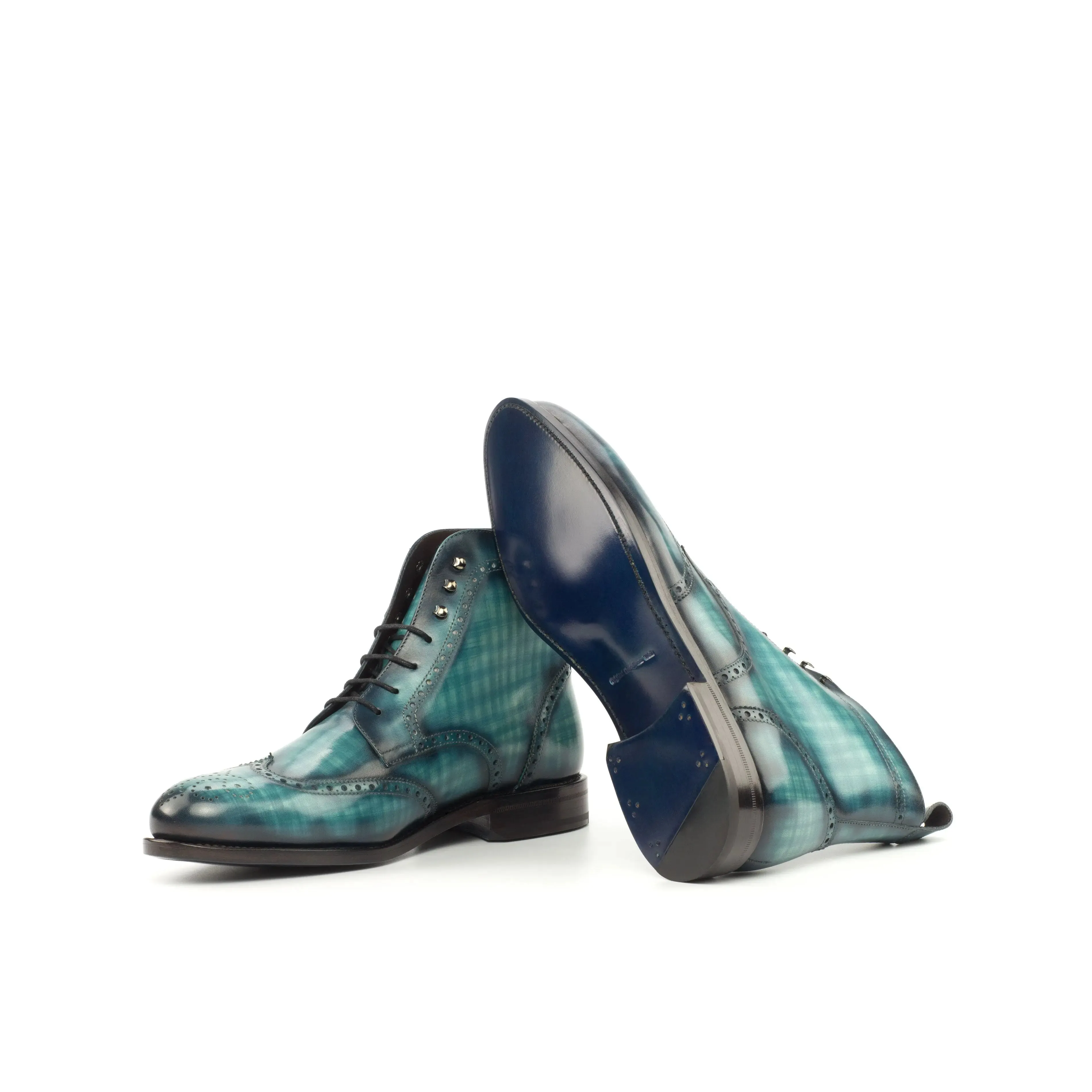 DapperFam Valiant in Turquoise Men's Hand-Painted Patina Military Brogue