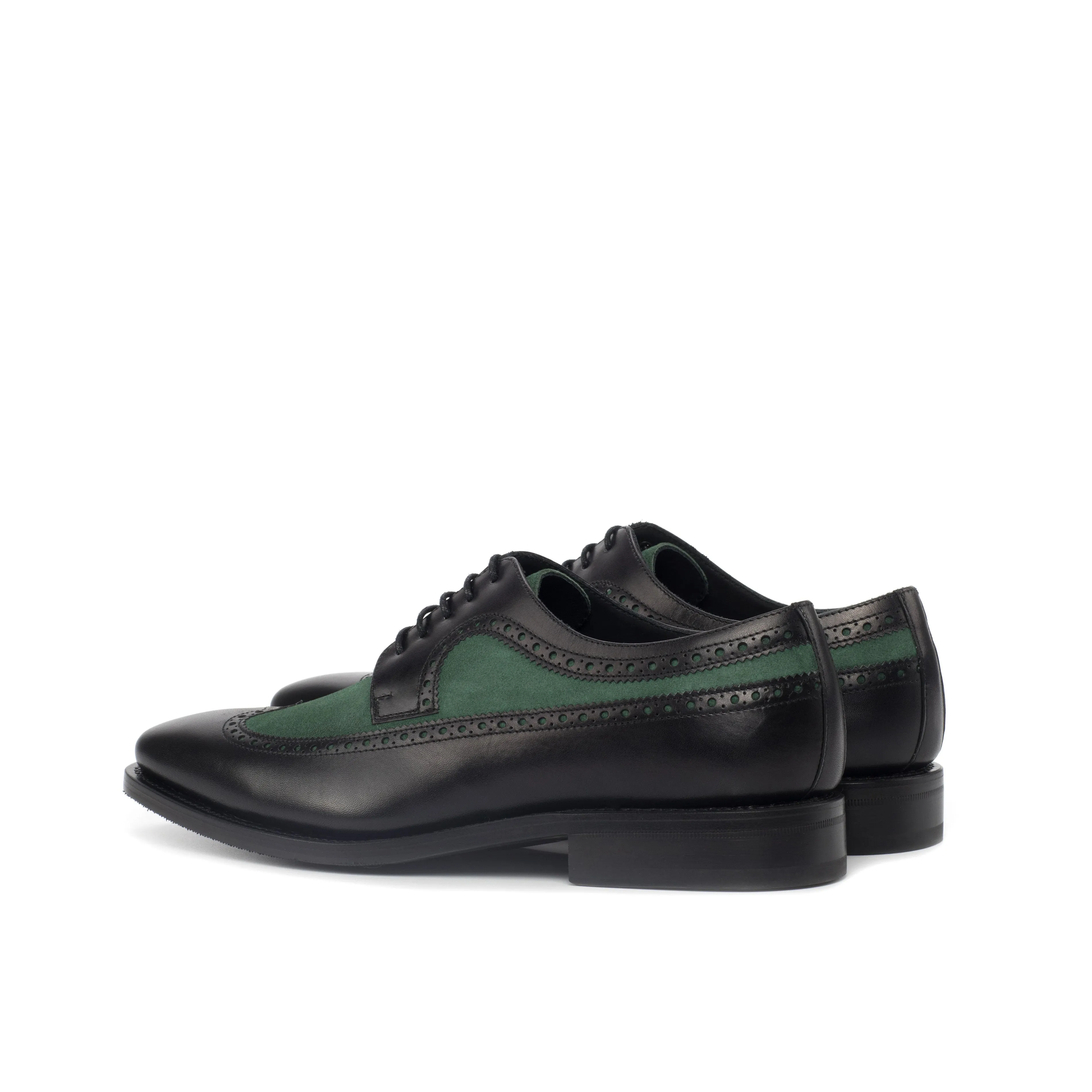 DapperFam Zephyr in Black / Forest Men's Italian Suede & Leather Longwing Blucher