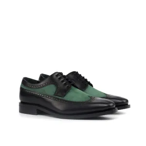 DapperFam Zephyr in Black / Forest Men's Italian Suede & Leather Longwing Blucher