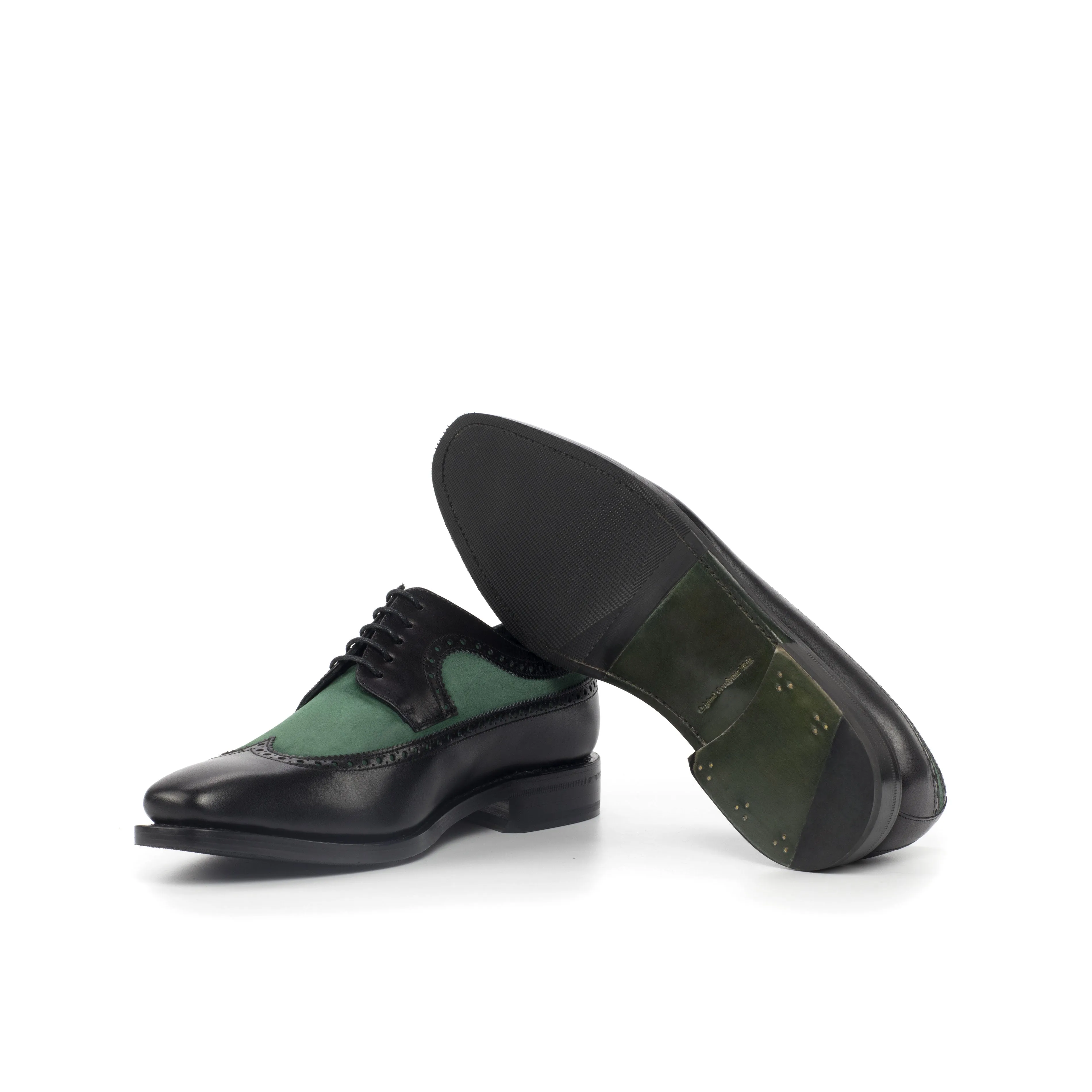 DapperFam Zephyr in Black / Forest Men's Italian Suede & Leather Longwing Blucher