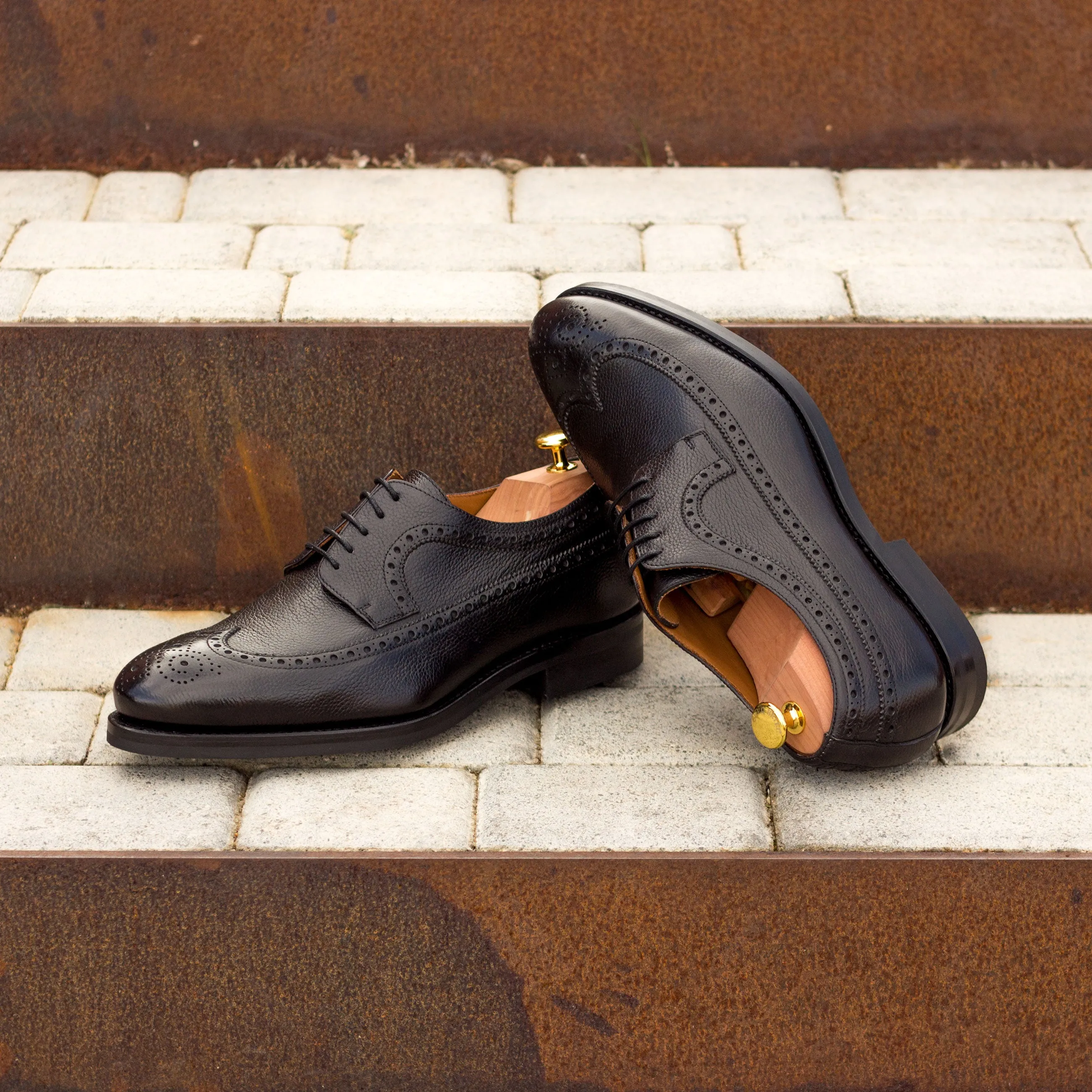 DapperFam Zephyr in Black Men's Italian Full Grain Leather Longwing Blucher