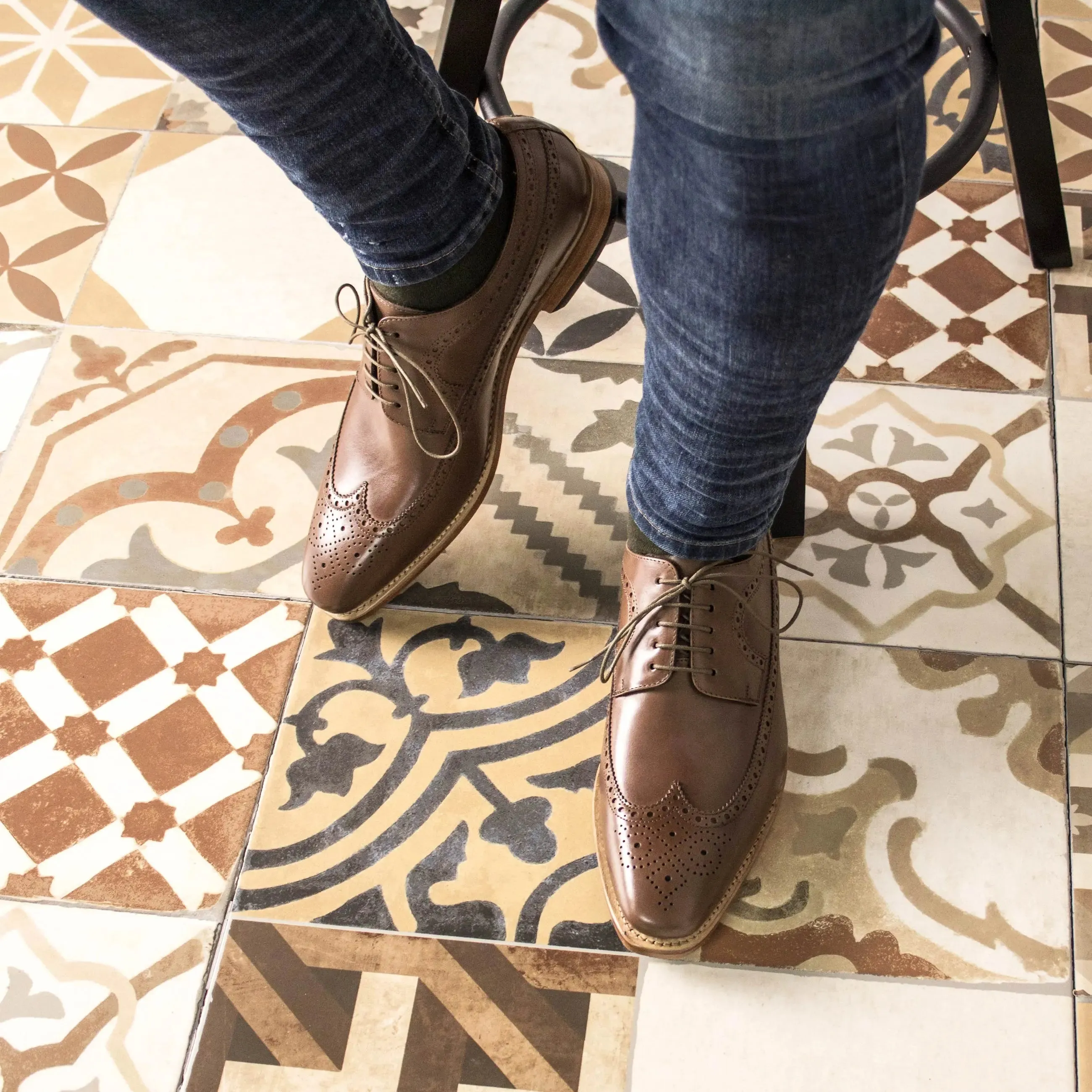 DapperFam Zephyr in Brown Men's Italian Leather Longwing Blucher