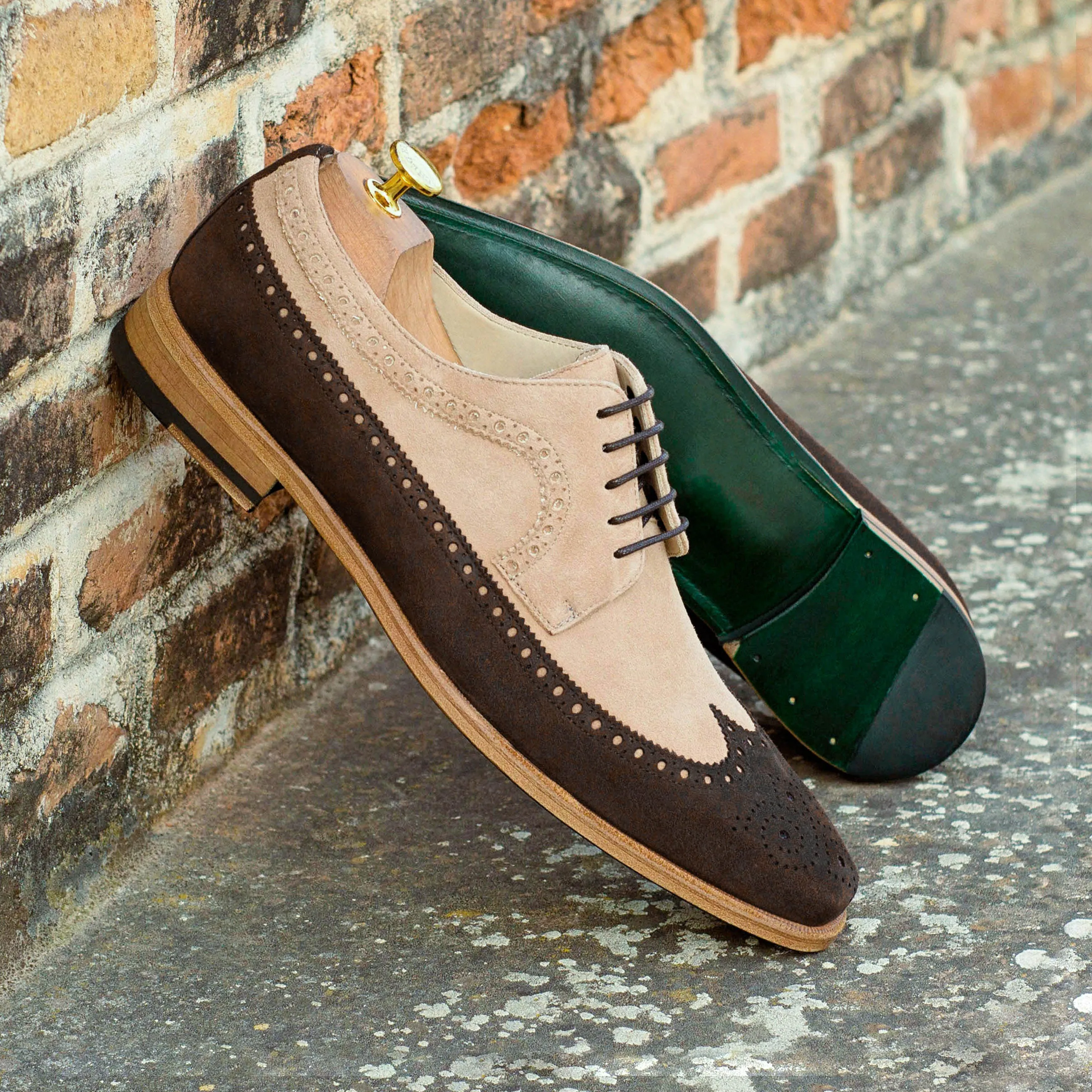 DapperFam Zephyr in Brown / Taupe Men's Italian Suede Longwing Blucher