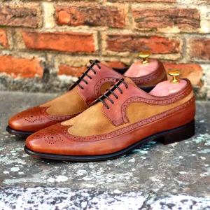 DapperFam Zephyr in Camel / Med Brown Men's Lux Suede & Italian Leather Longwing Blucher