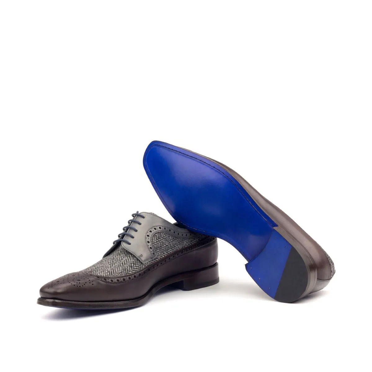 DapperFam Zephyr in Dark Brown / Herringbone / Grey Men's Sartorial & Italian Leather Longwing Blucher