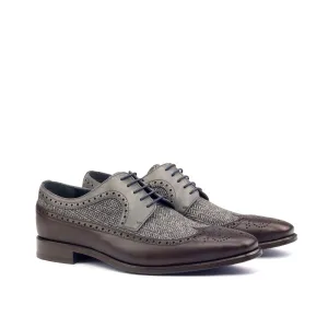 DapperFam Zephyr in Dark Brown / Herringbone / Grey Men's Sartorial & Italian Leather Longwing Blucher