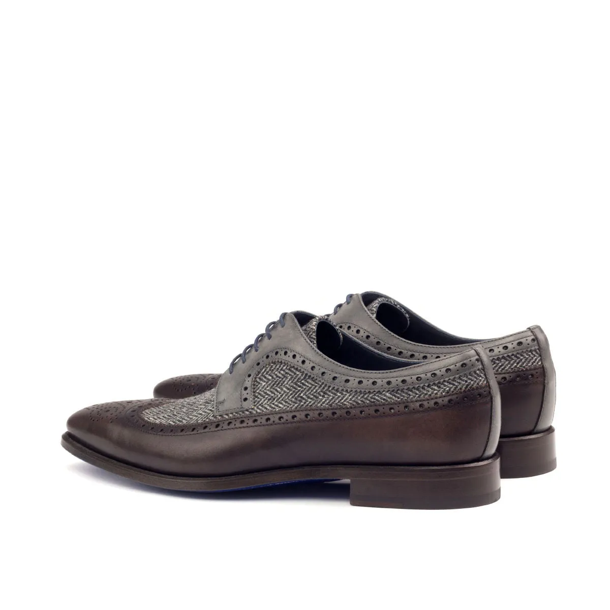 DapperFam Zephyr in Dark Brown / Herringbone / Grey Men's Sartorial & Italian Leather Longwing Blucher
