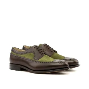 DapperFam Zephyr in Dark Brown / Khaki Men's Italian Leather & Italian Suede Longwing Blucher
