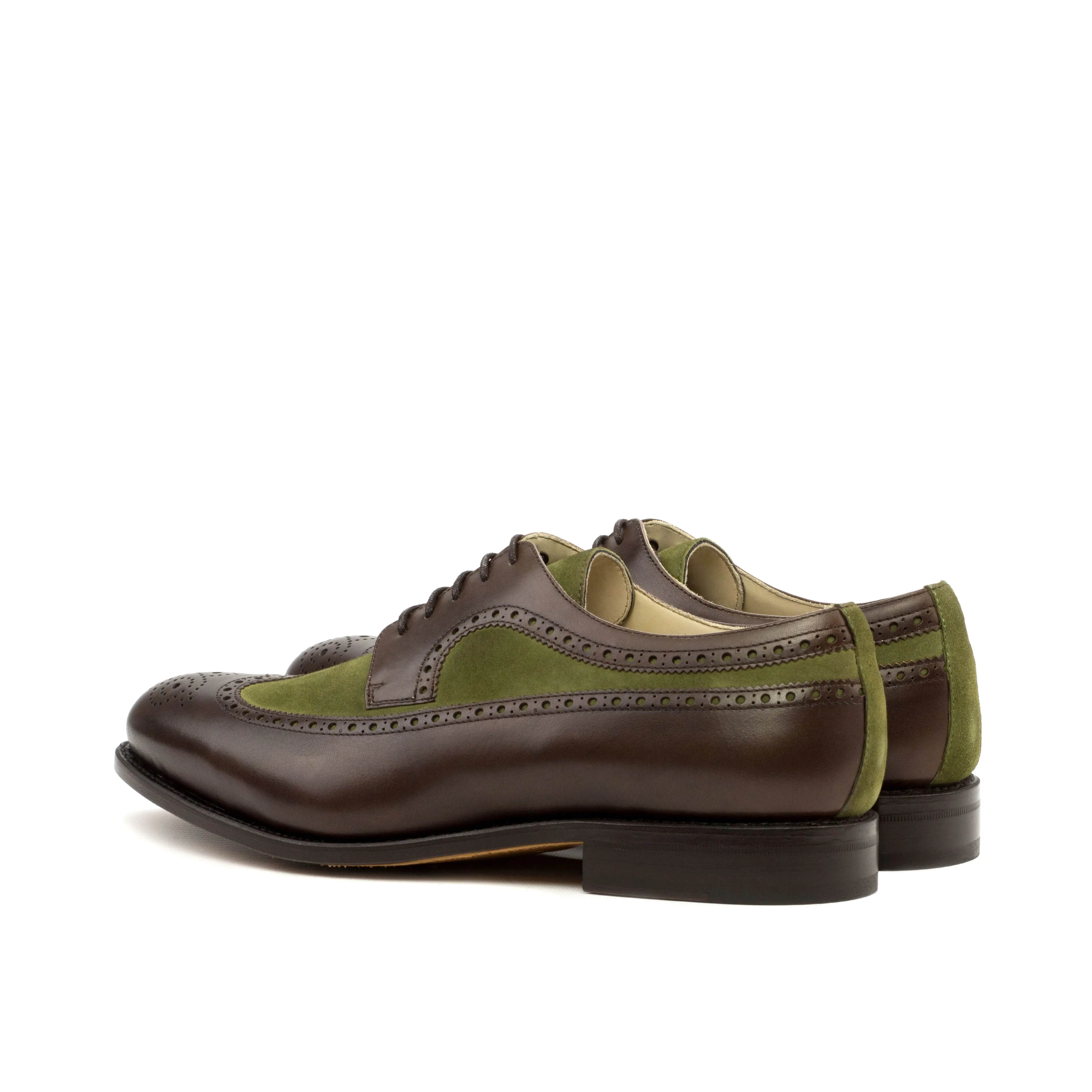 DapperFam Zephyr in Dark Brown / Khaki Men's Italian Leather & Italian Suede Longwing Blucher