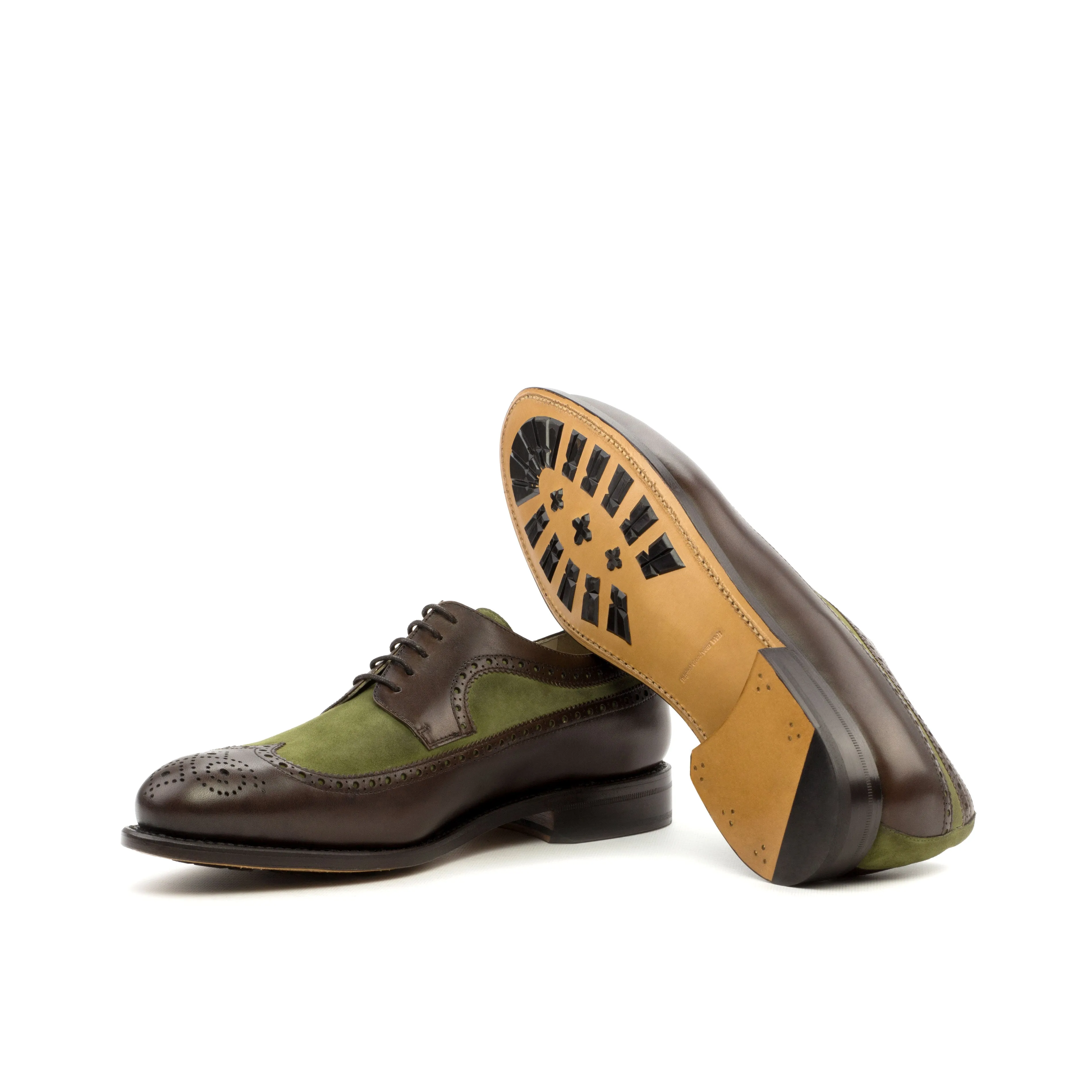 DapperFam Zephyr in Dark Brown / Khaki Men's Italian Leather & Italian Suede Longwing Blucher