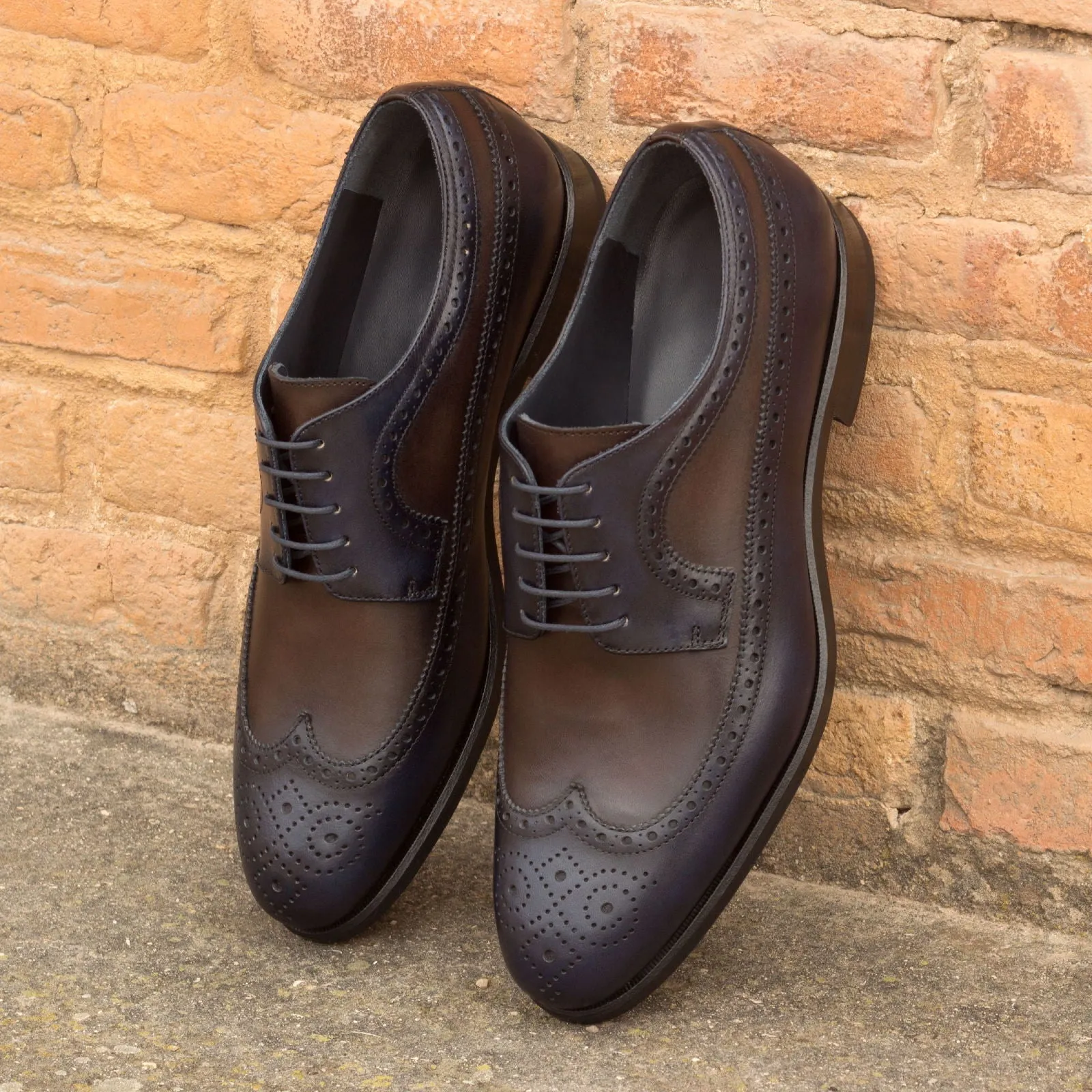 DapperFam Zephyr in Dark Brown / Navy Men's Italian Leather Longwing Blucher