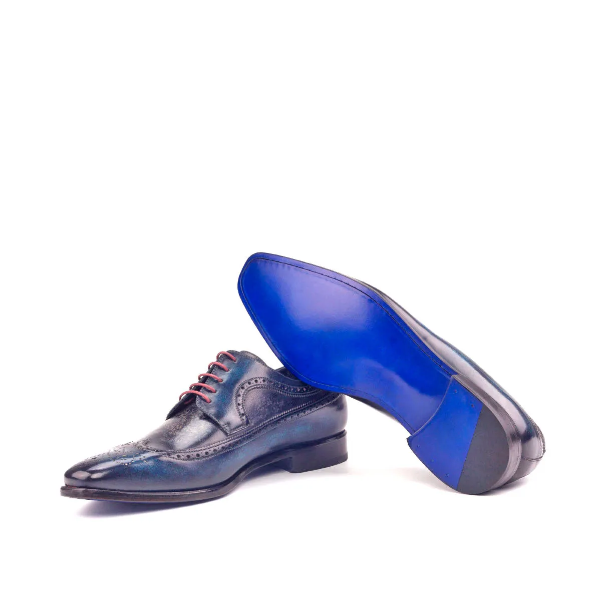 DapperFam Zephyr in Denim / Grey Men's Hand-Painted Patina Longwing Blucher