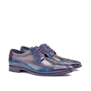 DapperFam Zephyr in Denim / Grey Men's Hand-Painted Patina Longwing Blucher