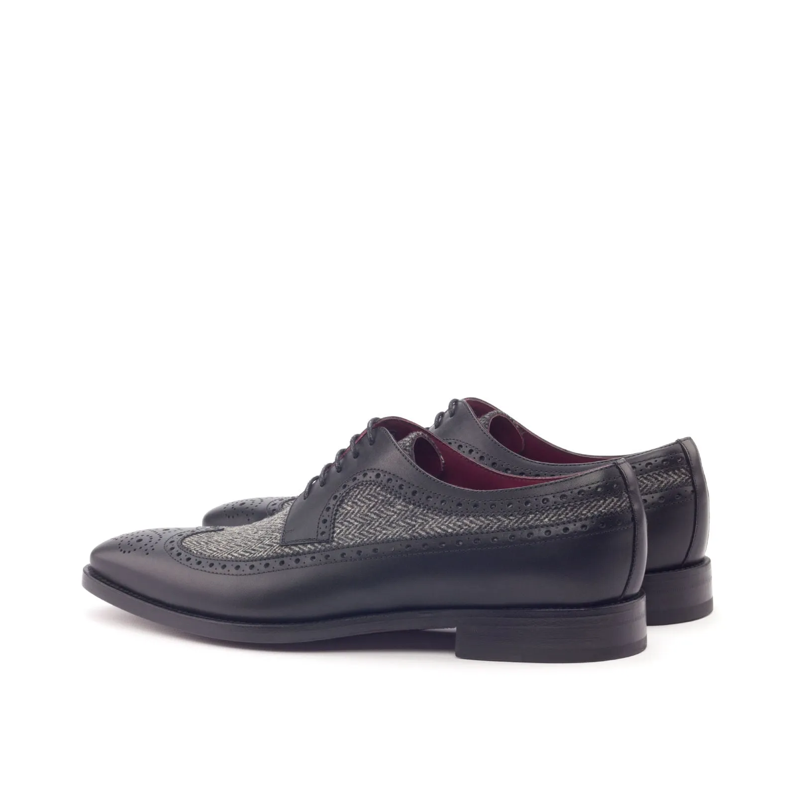 DapperFam Zephyr in Herringbone / Black Men's Sartorial & Italian Leather Longwing Blucher
