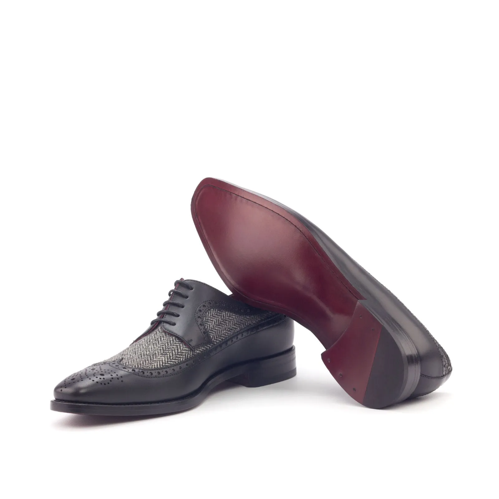 DapperFam Zephyr in Herringbone / Black Men's Sartorial & Italian Leather Longwing Blucher