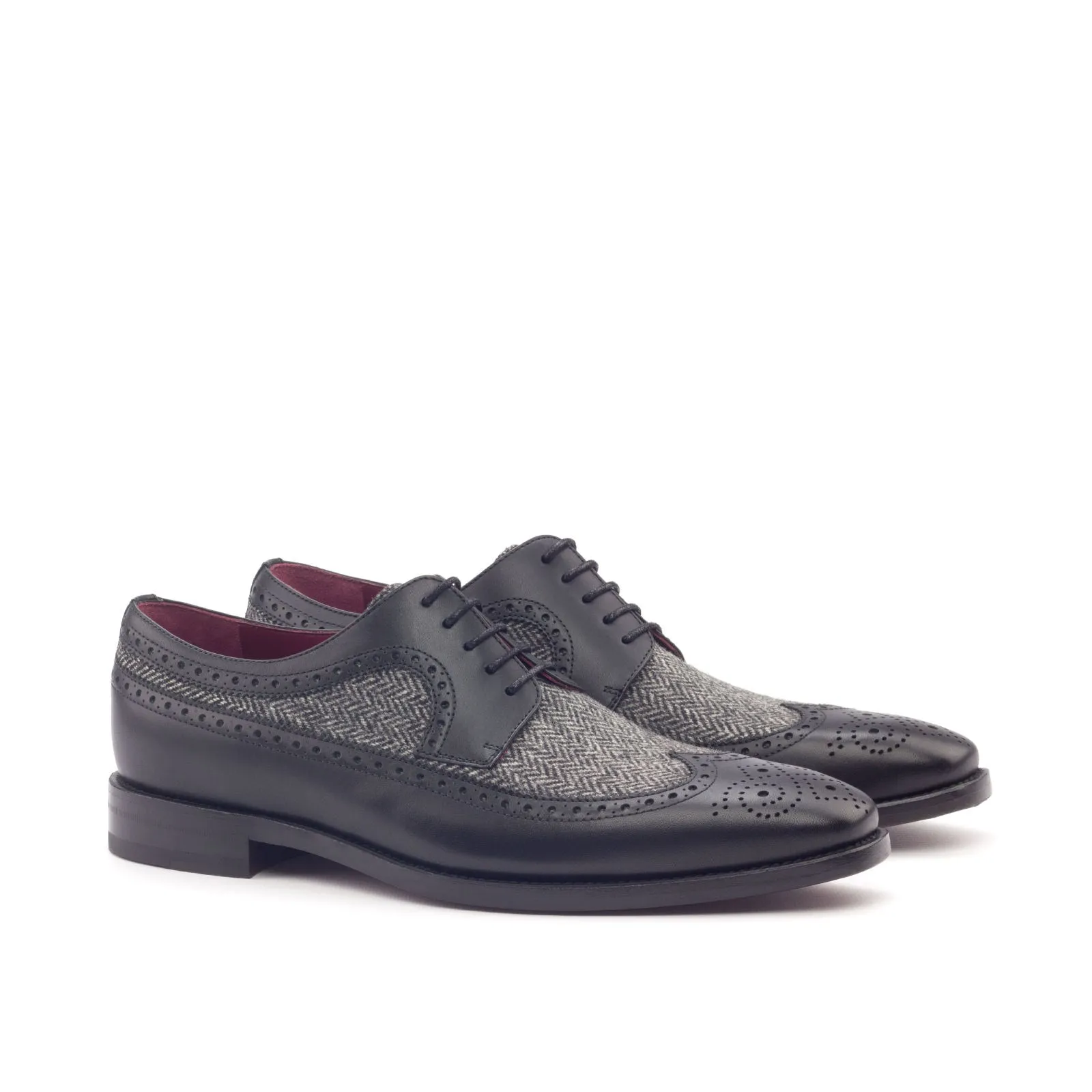 DapperFam Zephyr in Herringbone / Black Men's Sartorial & Italian Leather Longwing Blucher