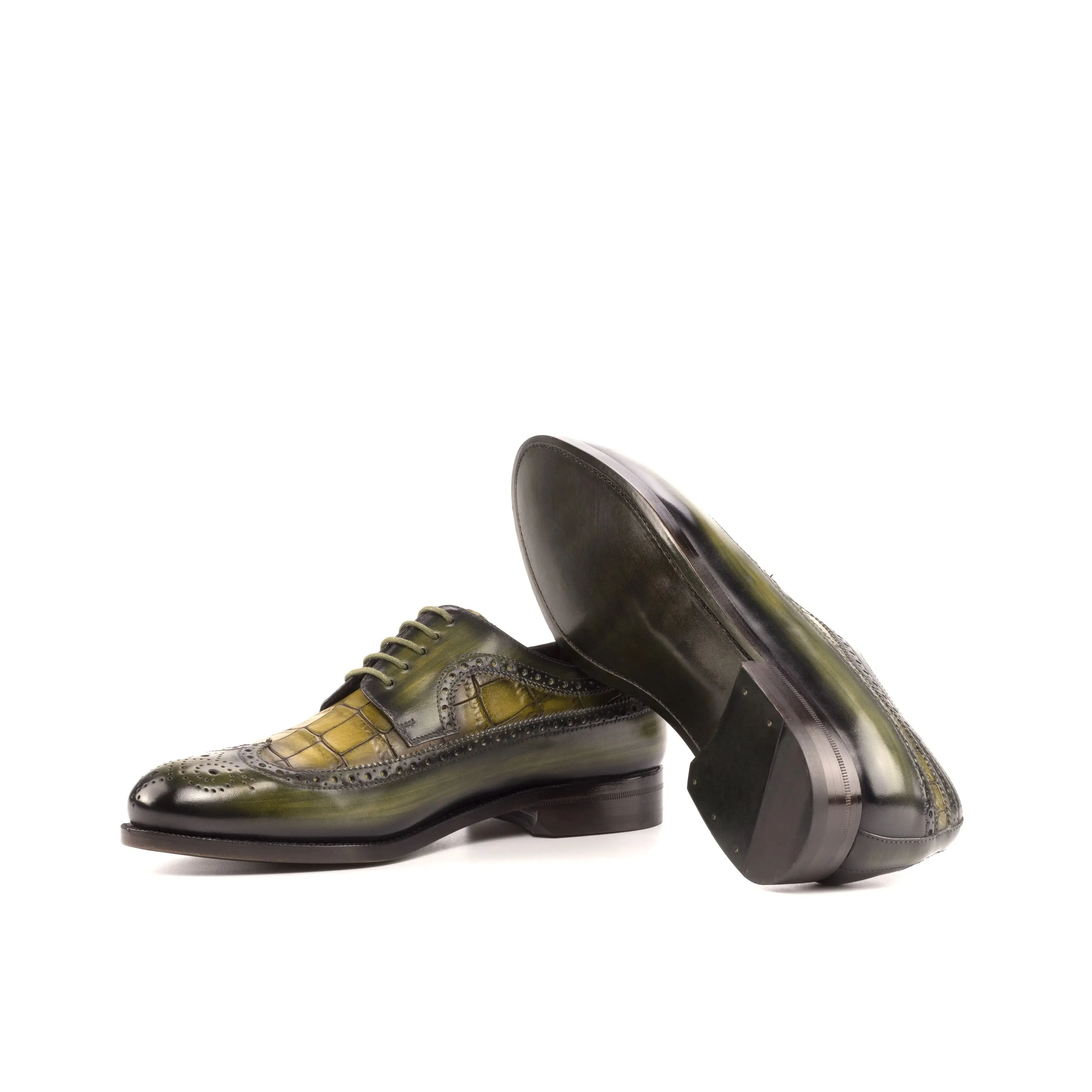 DapperFam Zephyr in Khaki / Olive Men's Hand-Painted Patina Longwing Blucher