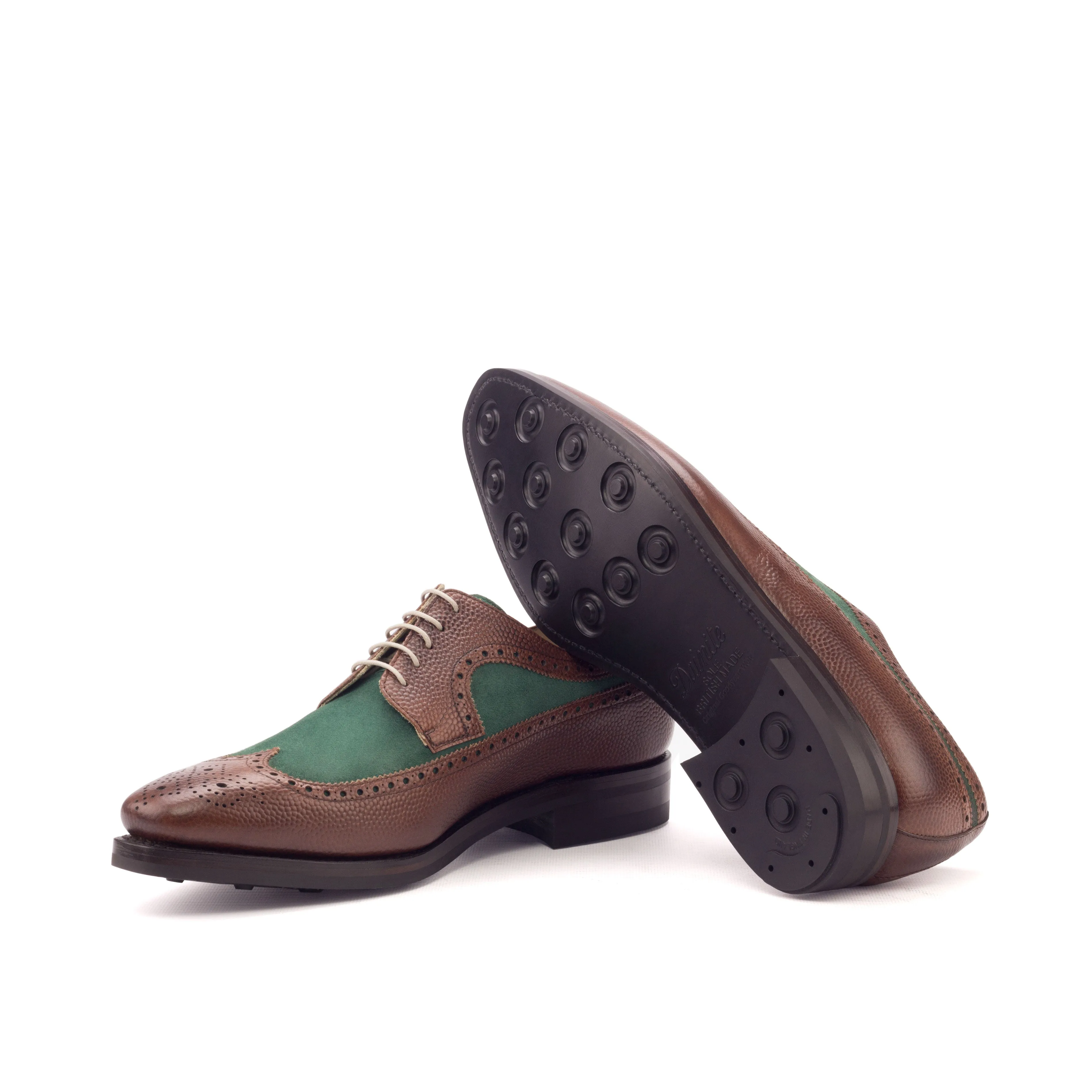 DapperFam Zephyr in Med Brown / Forest Men's Italian Suede & Italian Pebble Grain Leather Longwing Blucher