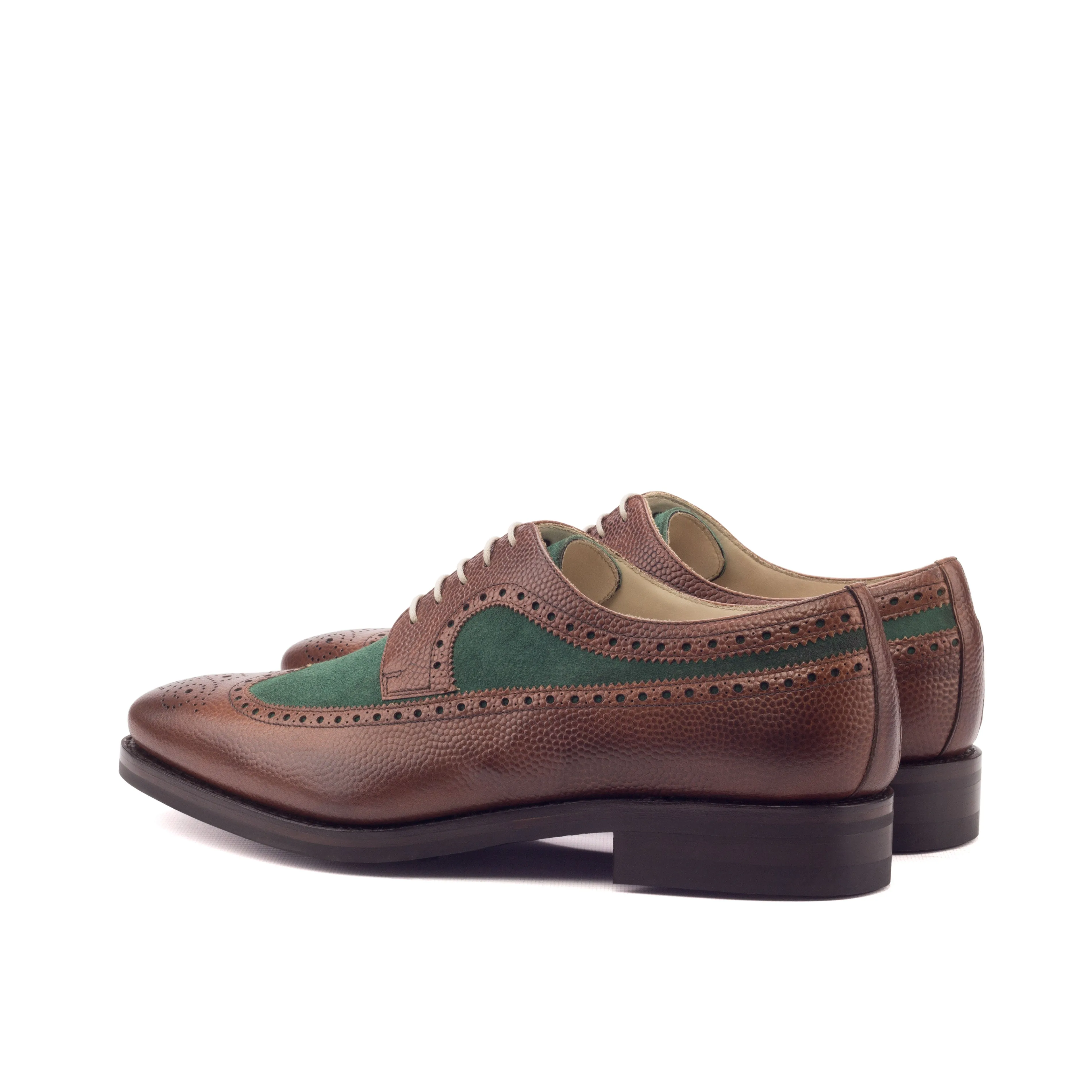 DapperFam Zephyr in Med Brown / Forest Men's Italian Suede & Italian Pebble Grain Leather Longwing Blucher