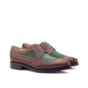 DapperFam Zephyr in Med Brown / Forest Men's Italian Suede & Italian Pebble Grain Leather Longwing Blucher