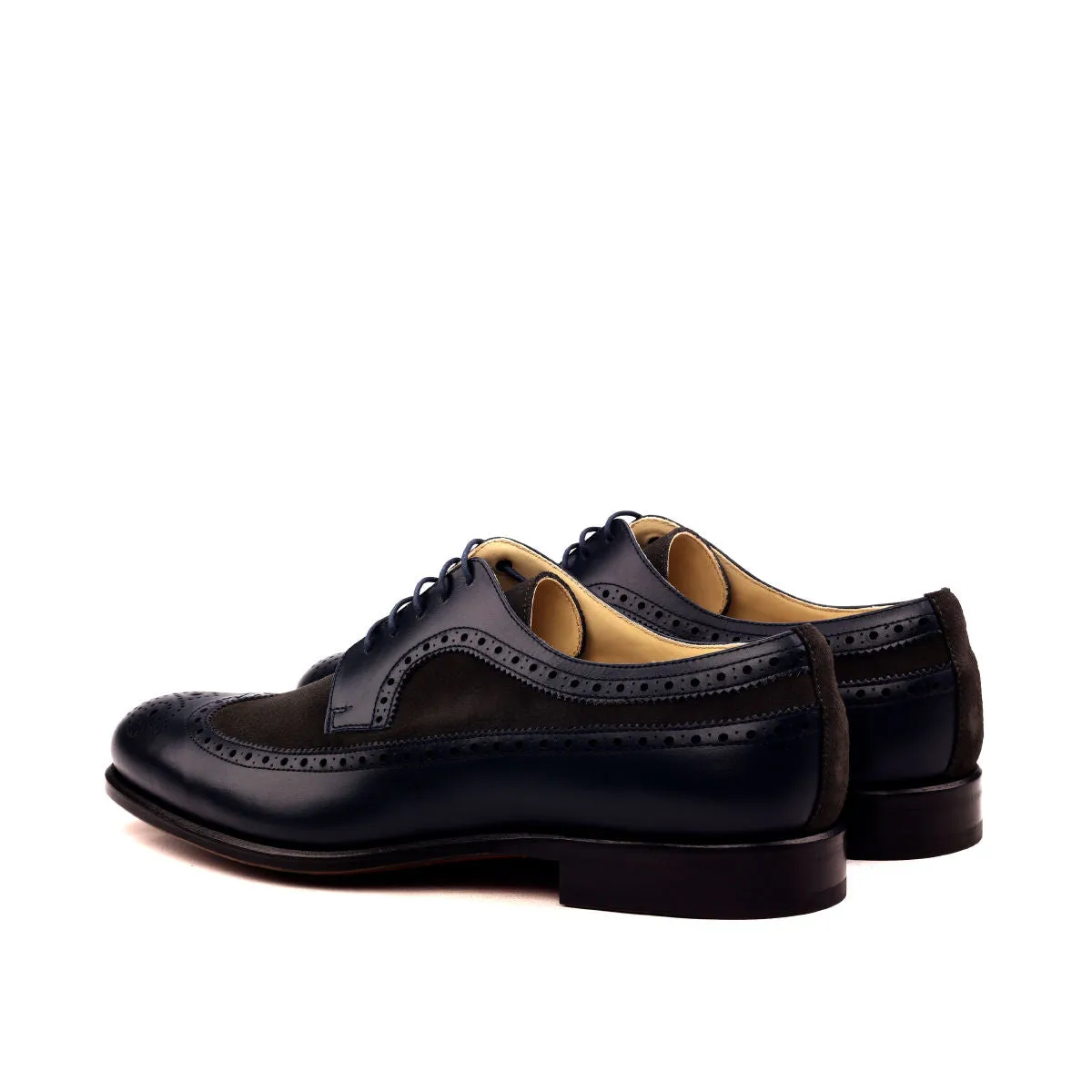 DapperFam Zephyr in Navy / Grey Men's Italian Leather & Lux Suede Longwing Blucher