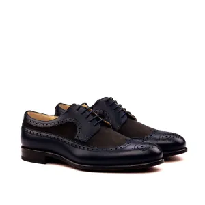 DapperFam Zephyr in Navy / Grey Men's Italian Leather & Lux Suede Longwing Blucher