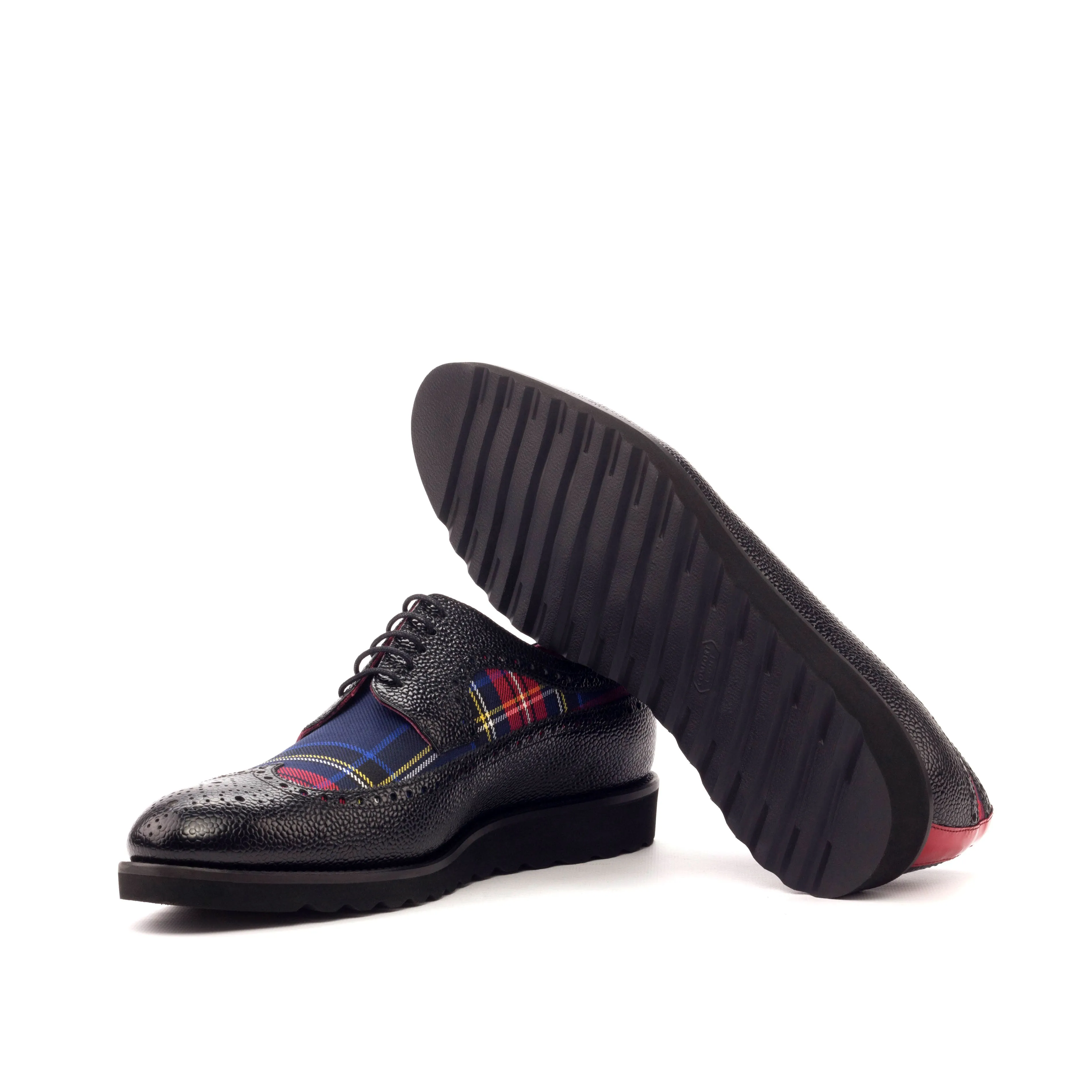 DapperFam Zephyr in Tartan / Red / Black Men's Sartorial & Italian Patent & Grain Leather Longwing Blucher