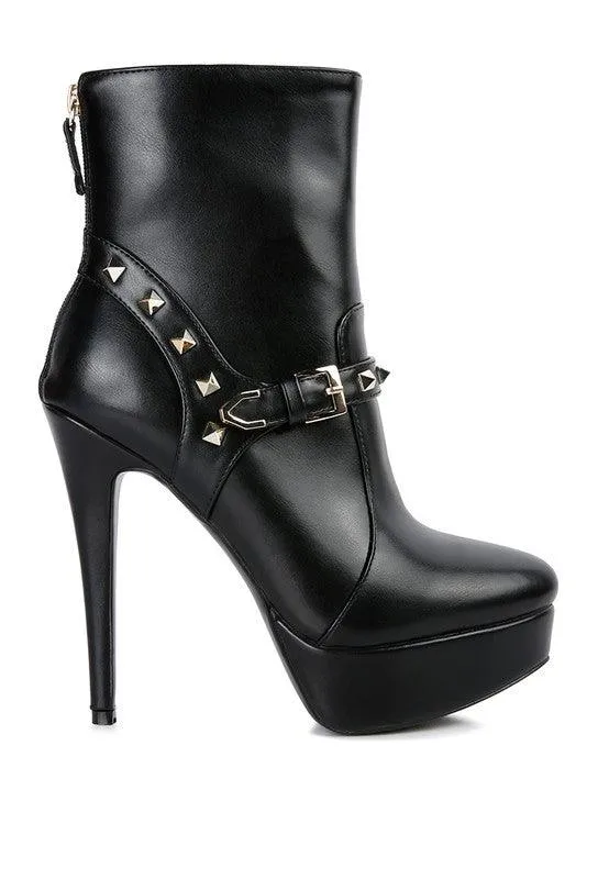 Dejang Metal Stud Faux Leather Ankle Boot