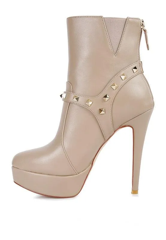 Dejang Metal Stud Faux Leather Ankle Boot