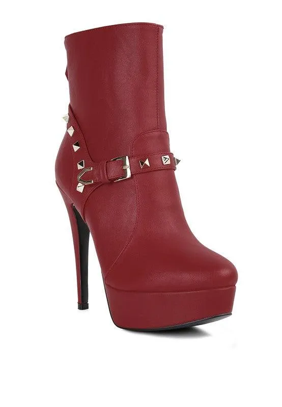 Dejang Metal Stud Faux Leather Ankle Boot