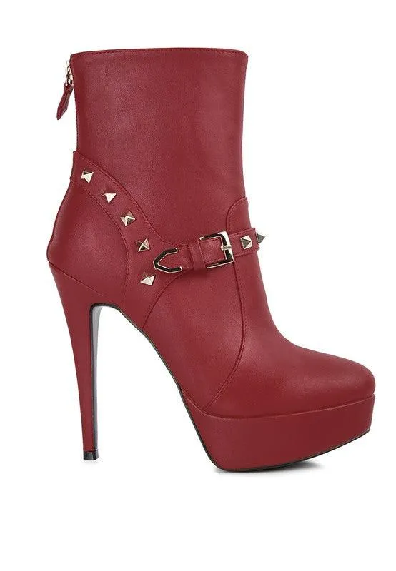 Dejang Metal Stud Faux Leather Ankle Boot