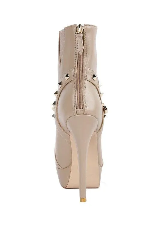 Dejang Metal Stud Faux Leather Ankle Boot