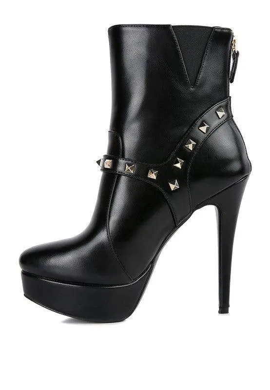 Dejang Metal Stud Faux Leather Ankle Boot