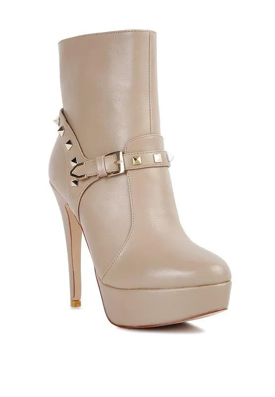 Dejang Metal Stud Faux Leather Ankle Boot