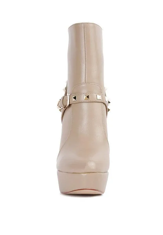 Dejang Metal Stud Faux Leather Ankle Boot