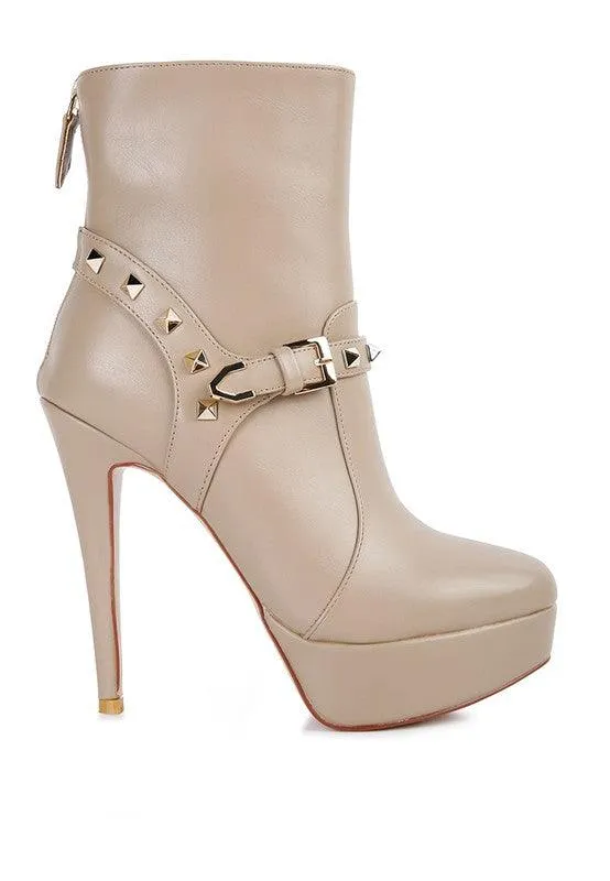 Dejang Metal Stud Faux Leather Ankle Boot
