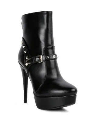 Dejang Metal Stud Faux Leather Ankle Boot