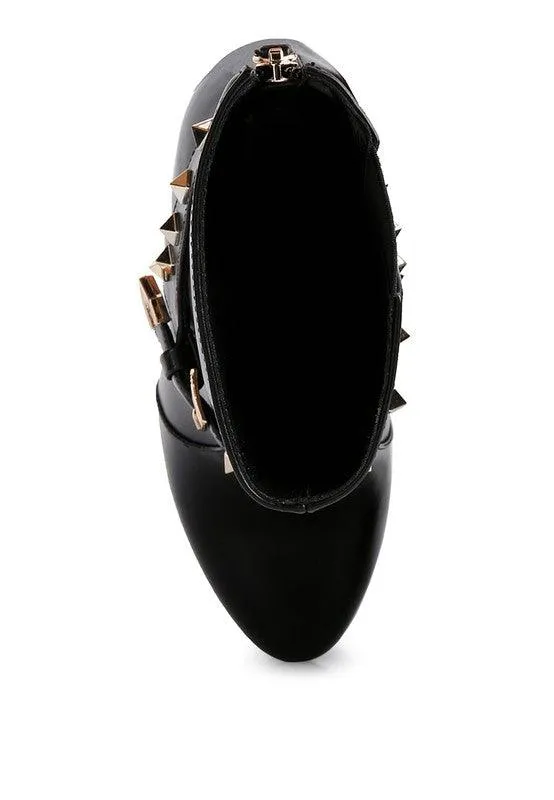 Dejang Metal Stud Faux Leather Ankle Boot
