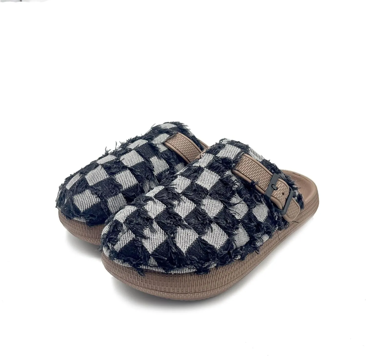 Denim Checkerboard Clogs Canvas Slippers Slip Resistant Mules Adjustable Backstrap House Garden Clogs Mules Nonslip Ergonomic Footbed for Women Outdoor Daily Wear