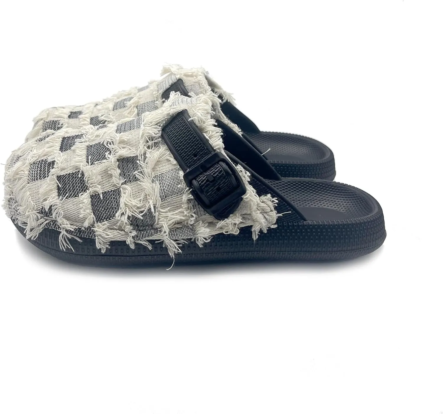 Denim Checkerboard Clogs Canvas Slippers Slip Resistant Mules Adjustable Backstrap House Garden Clogs Mules Nonslip Ergonomic Footbed for Women Outdoor Daily Wear