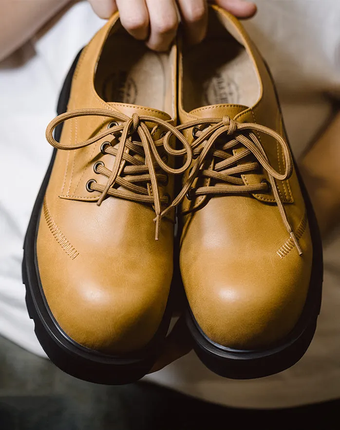 Derby Big Head Workwear Low-Top Yellow Leather Men's Dress Shoes