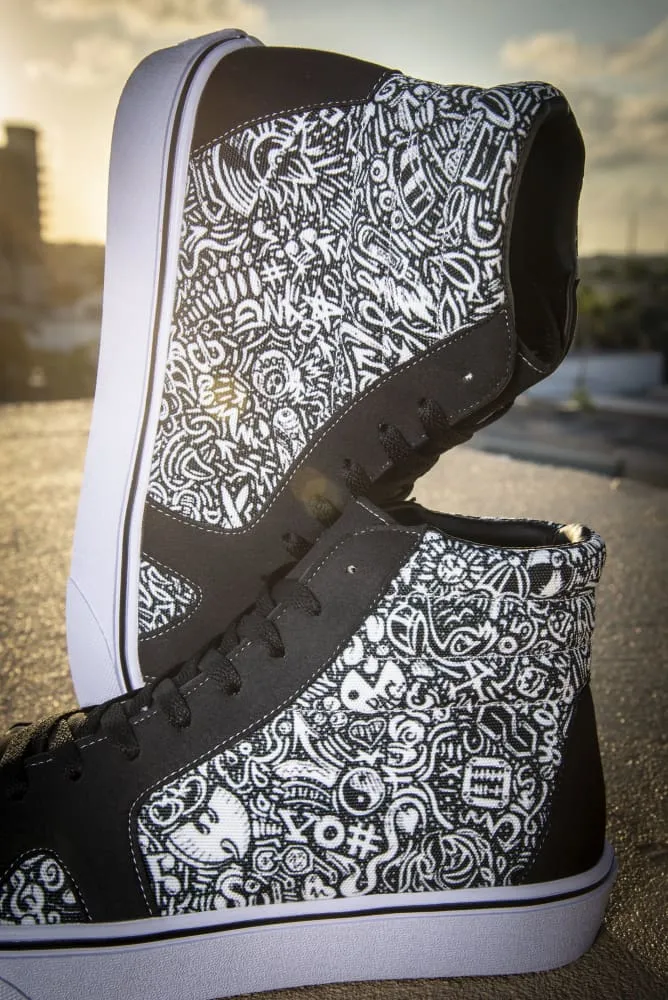 Devious Doodle Print Men's High Top Skate Sneaker