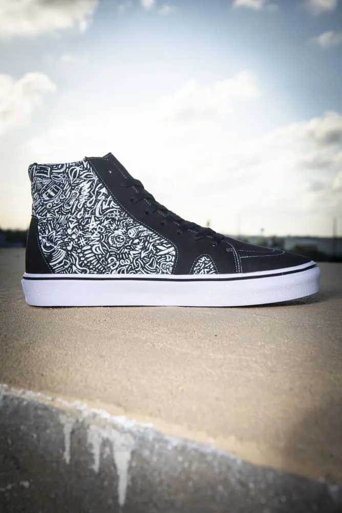 Devious Doodle Print Men's High Top Skate Sneaker