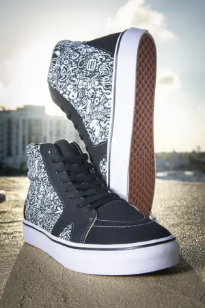 Devious Doodle Print Men's High Top Skate Sneaker