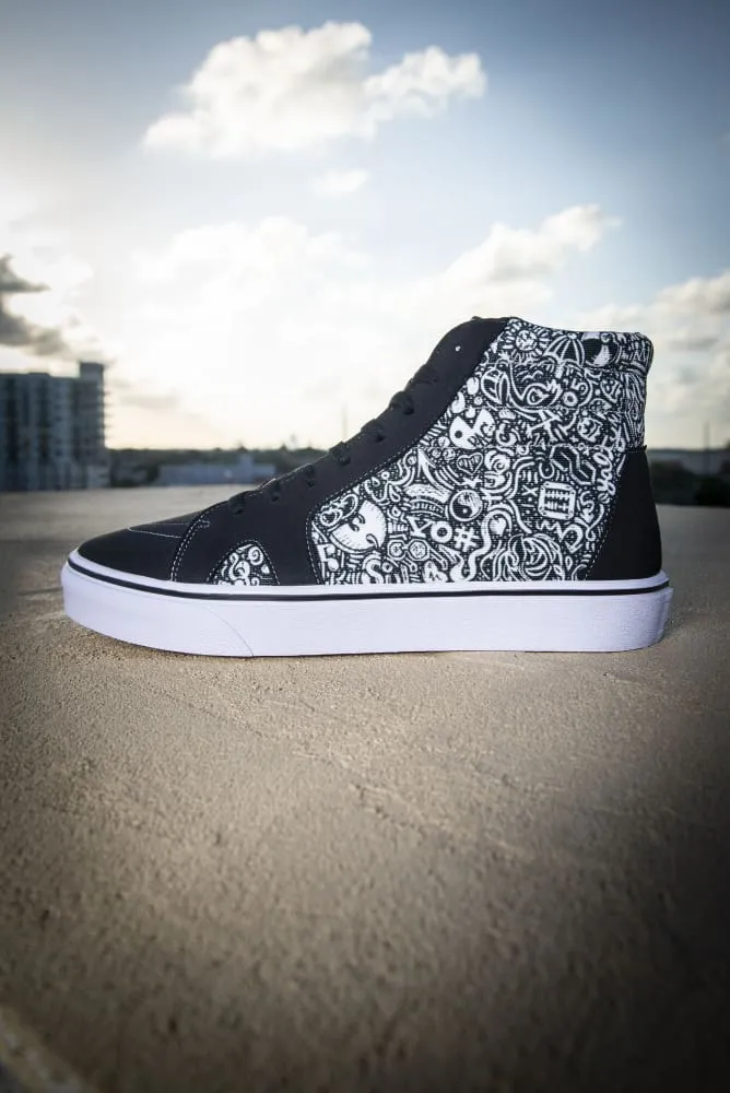 Devious Doodle Print Men's High Top Skate Sneaker