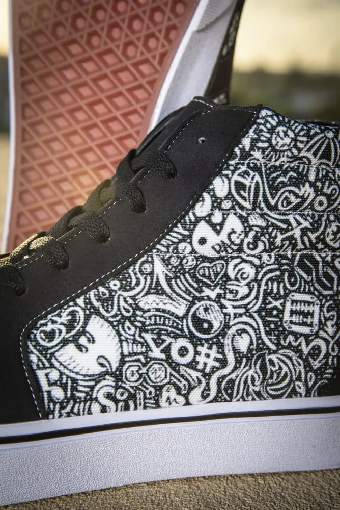 Devious Doodle Print Men's High Top Skate Sneaker