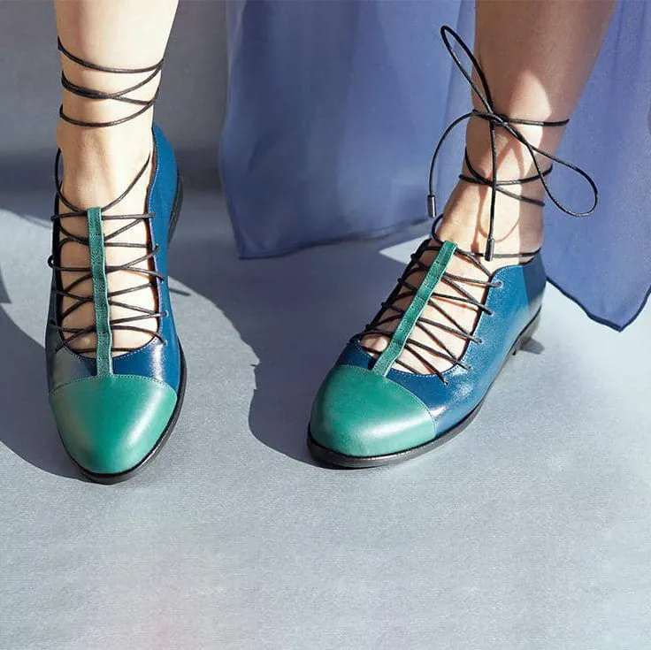 Dinieh T-Strap Shoe | Forest & Petrol Calfskin Leather