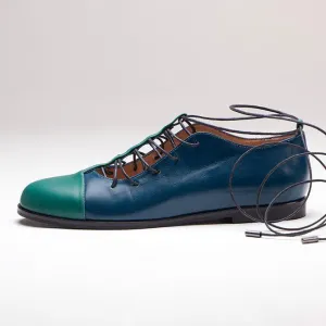 Dinieh T-Strap Shoe | Forest & Petrol Calfskin Leather